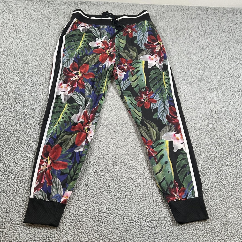 C&C California Pants Womens Large Multicolor Tropical Floral Jogger Side Stripe - Picture 13 of 16